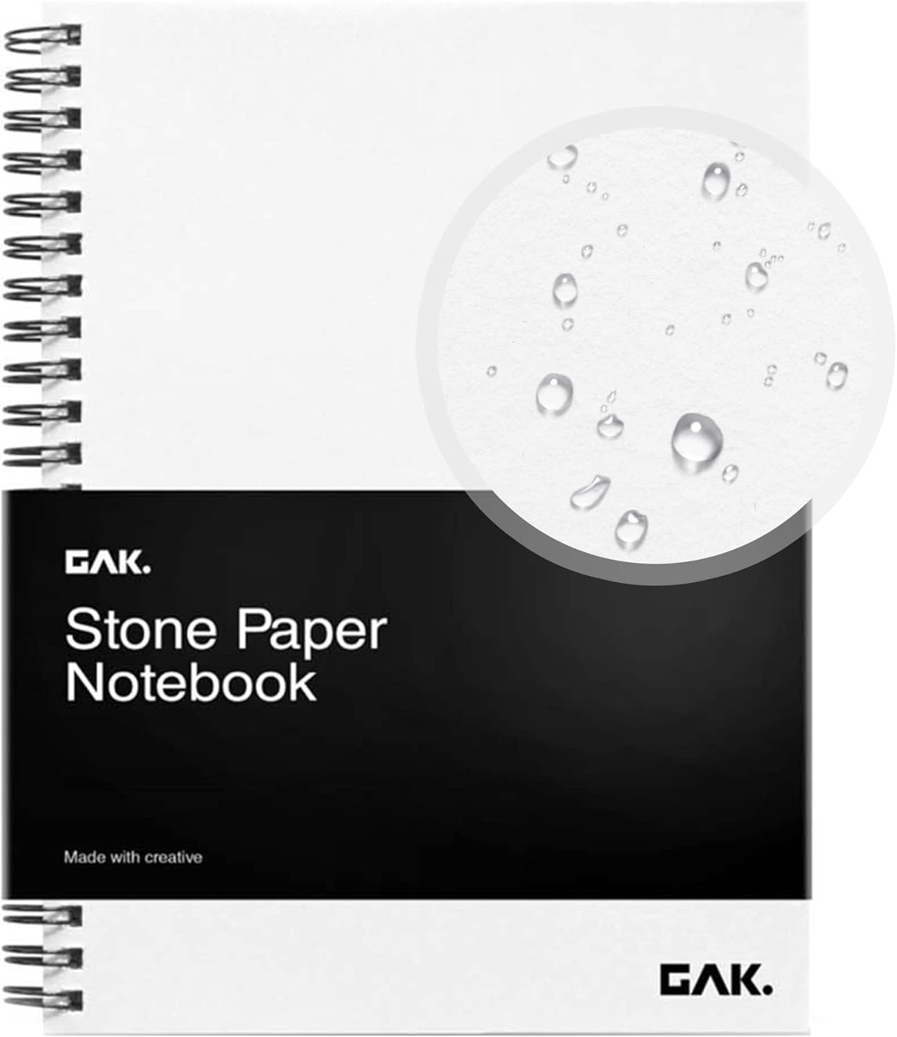 GAK. Stone Paper Notebook | No Lines Spiral Notebook Waterproof Sheet Aesthetic Journal for Note Taking | Notebooks for Work & Aesthetic School Supplies | Medium Size, White (5.8”x8.3”, 50 sheets)