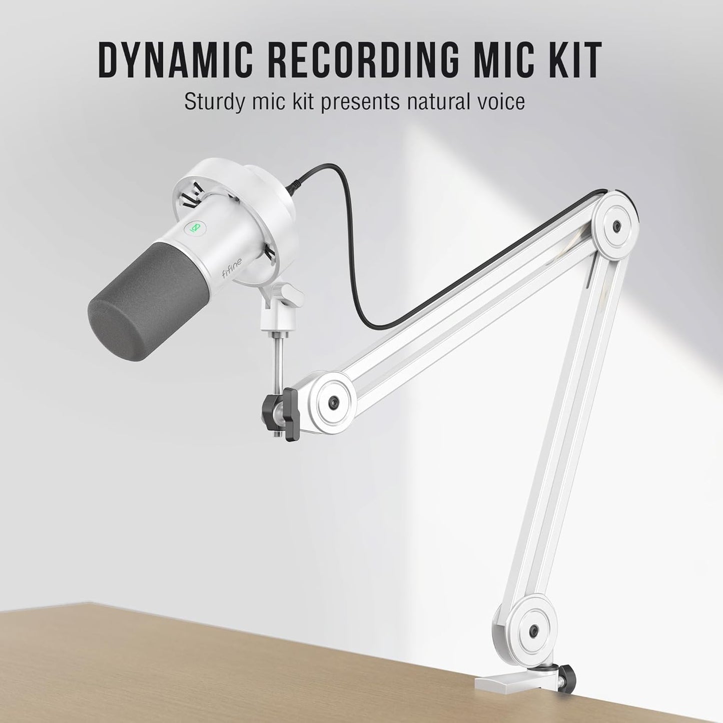 FIFINE Podcast XLR/USB Microphone Kit, Studio Dynamic Vocal Mic for Recording, Streaming, Voice-Over, PC Microphone with Boom Arm with Mute, Headphone Monitoring, Metal-AmpliTank K688T White