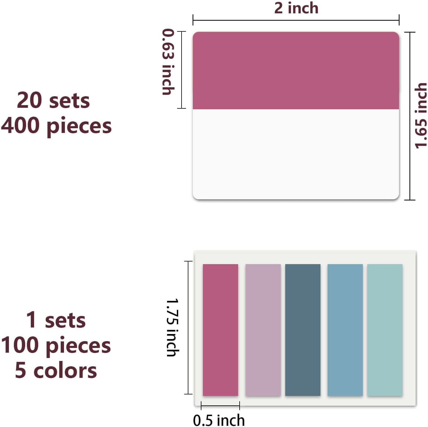 ELII 500 PCS Sticky Index Tabs 2 Inch Book Tabs,Page Markers File Tabs Self Adhesive, Labels for Pages Notebooks