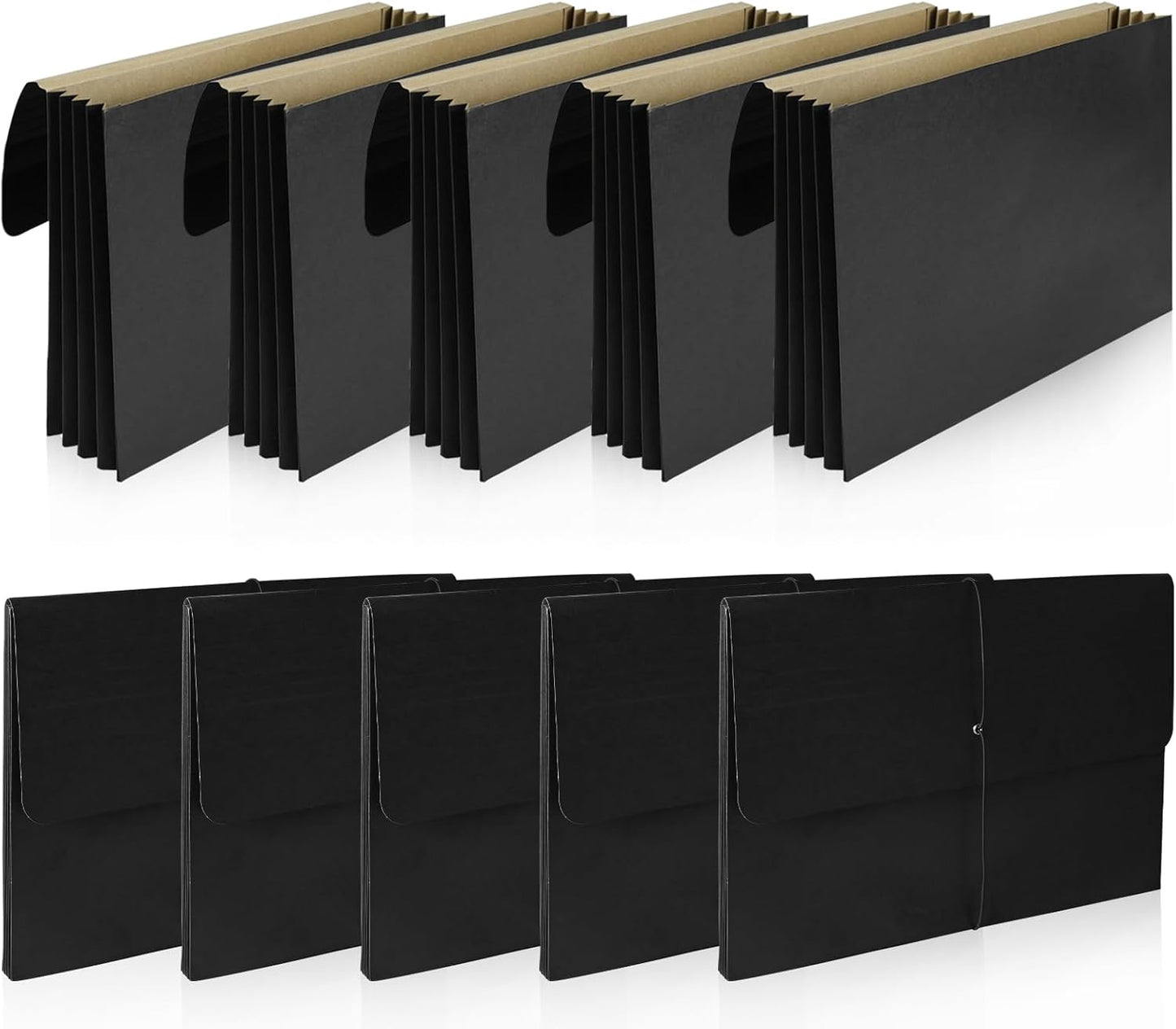 10 Pcs Accordion File Wallet Expanding File Folder with Flap and Cord Closure, 4 Inch Expansion, Letter Size Accordion Files Organizer, 10 x 15 Inches, Black