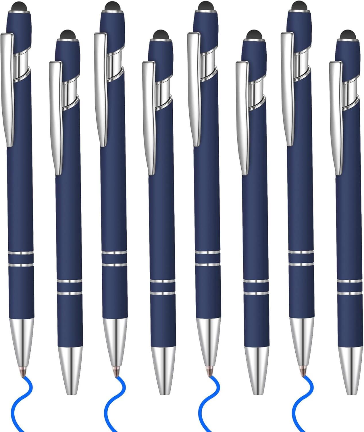 8 Pcs Blue Ink Ballpoint Pen with Stylus Tip 2 in 1 Stylus Ballpoint Pen Metal Pens Stylus Pen for Touch Screens School Office Coworkers (Navy Blue)