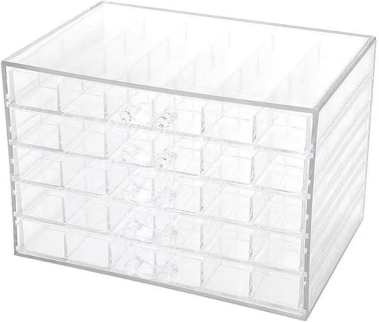 Feadily Acrylic Jewelry Organizer Box, Jewelry Drawer Organizer With 5 Drawers 120 Grids, Clear