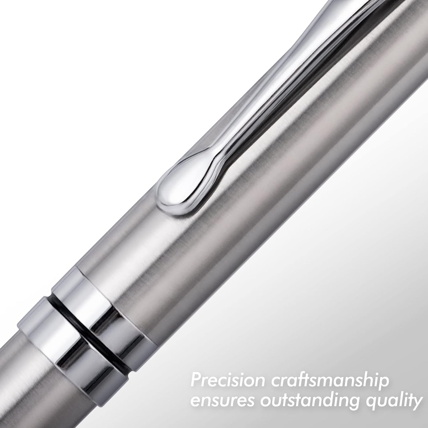 BEILUNER Silver Ballpoint Pens, Stainless Steel Body, Smooth Writing Experience, Dishwasher Safe, Gift Box with Extra Refill