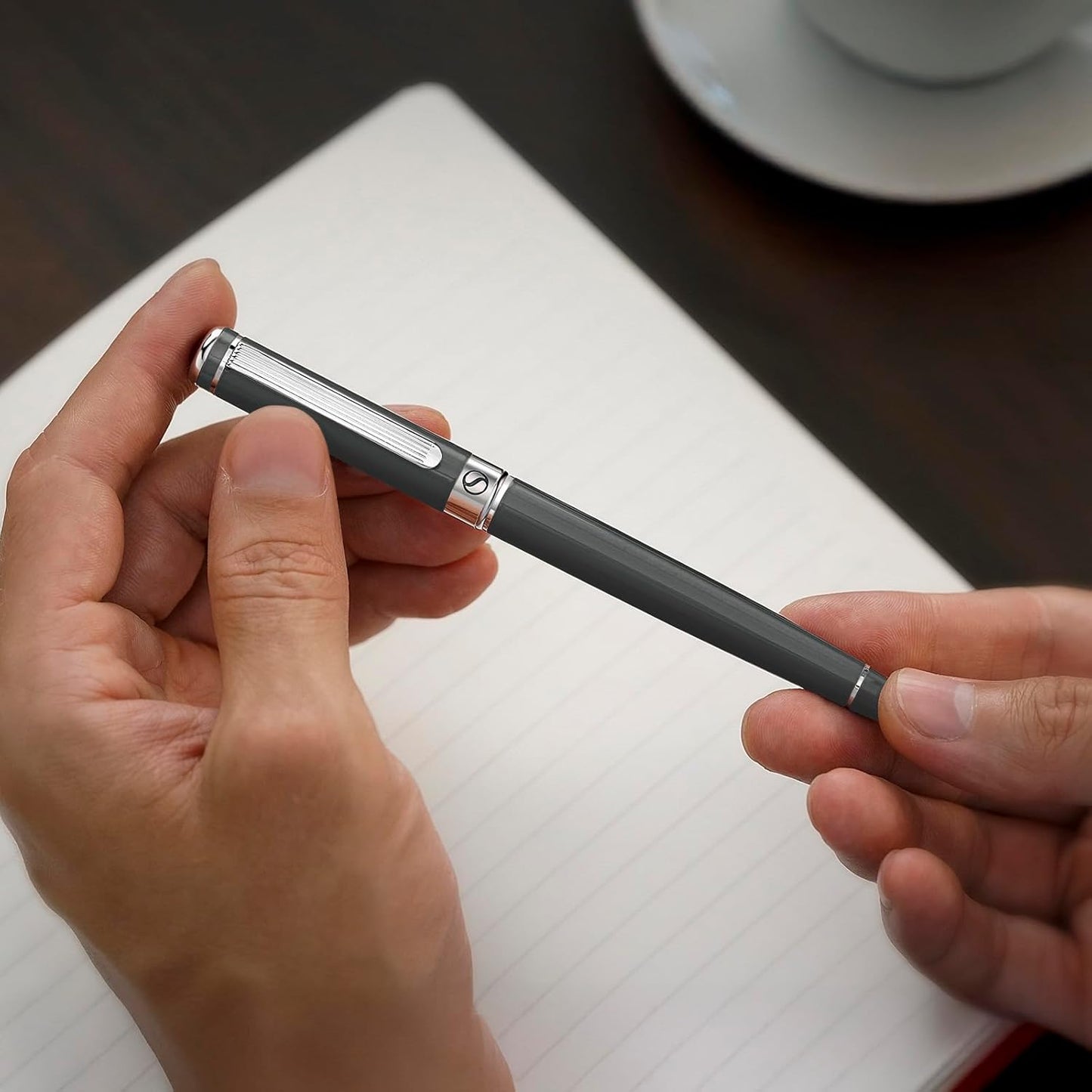 Scriveiner Dark Grey Rollerball Pen - Stunning Luxury Pen With Chrome Finish, Schmidt Ink Refill, Best Roller Ball Gift Set for Men & Women, Professional, Executive Office, Nice Pens