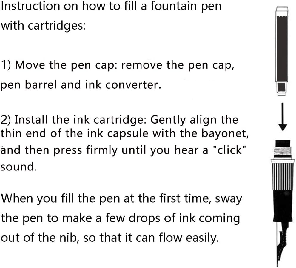 Black Ink Cartridge for Fountain Pen Ink Cartridge Refillable Business Writing Pens Disposable Ink Pen Refills 3.4 mm Bore Diamete Set of 60 Refill
