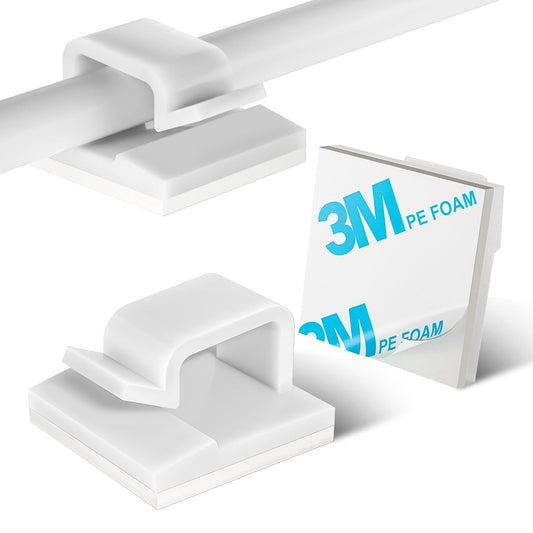 100PCS Cable Clips, Adhesive Wire Clips Strong Cord Clips Wire Holders, Cable Management Clips for Desk, Wall, Car, TV, Ethernet Cable (White, Small)