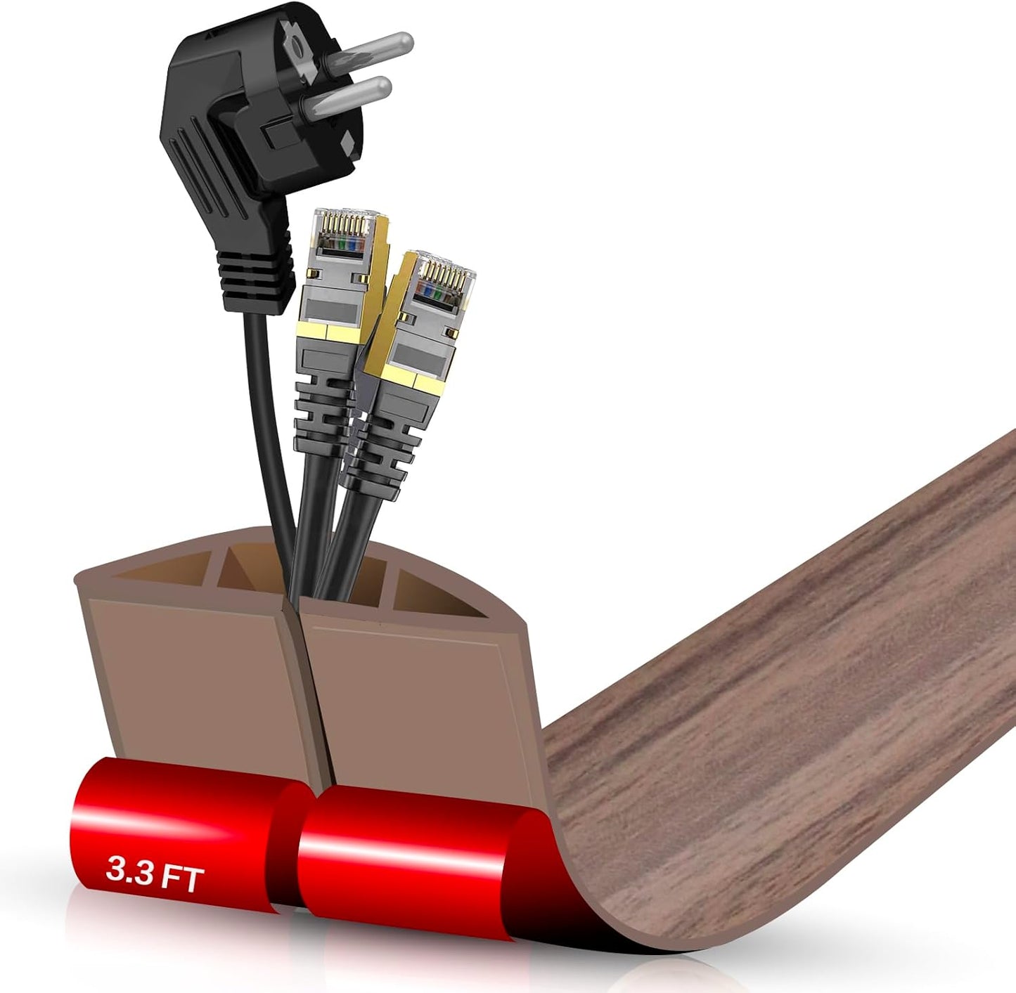 Floor Cord Cover Self Adhesive Cord Hider,3.3FT Cable Management, Extension Strip Protector for Wires, Prevent Cable Trips for Offices, Gyms, Exhibitions Cavity:0.51"(W) x 0.3"(H) Wood Walnut