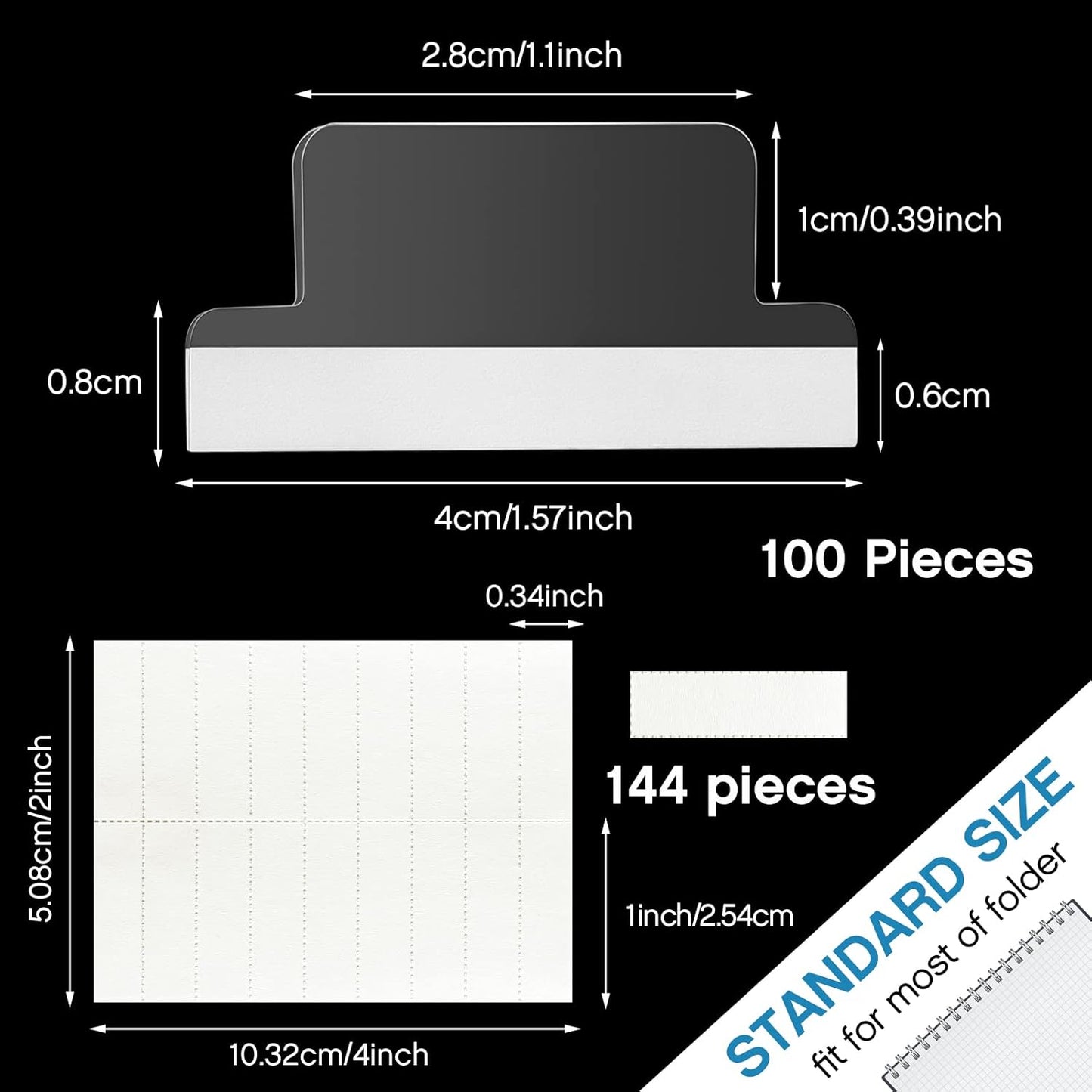 Gueevin Insertable Self Adhesive Tabs with Printable Inserts, 1 Inch Clear Index Tabs, 100 Pieces