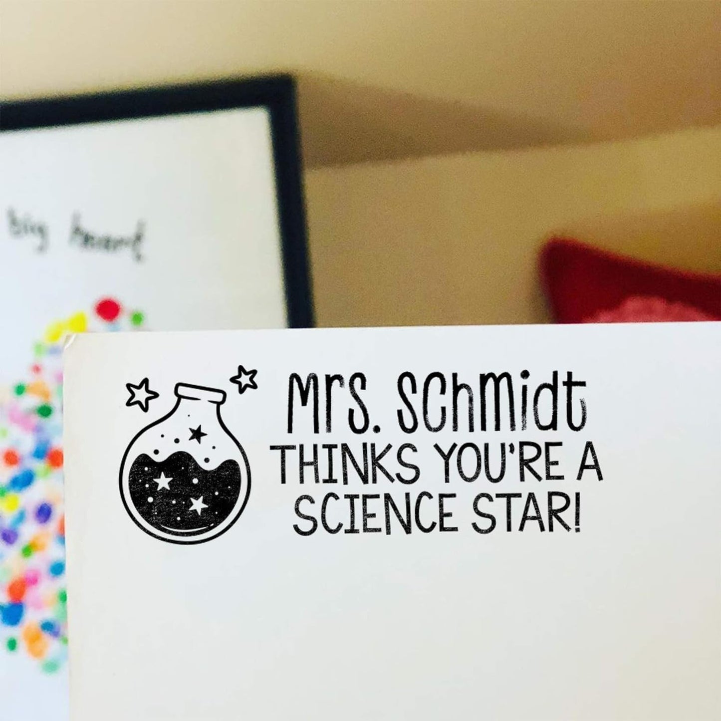 Custom Self-Inking Stamps | 49 Designs | Fun Phrases | Grading Made Easy | Classroom, Library & Book Stamps (Science Star, Large)