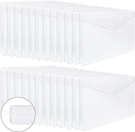 EOOUT 24pcs Clear Envelopes, Expandable Folders for Documents and Waterproof Folders with Snap Closure, A4 Size Letter Size, for School and Office Supplies