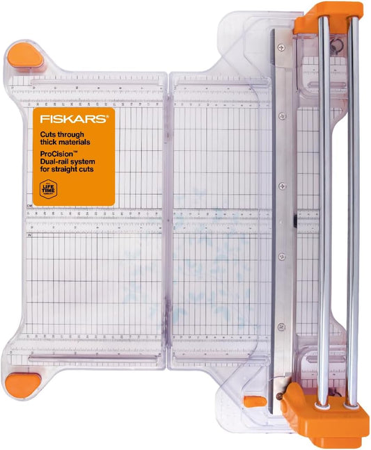 Fiskars ProCision Rotary Bypass Paper Trimmer - 12" Cut Length - Craft Paper and Mixed Media Cutter with Grid Lines - Orange