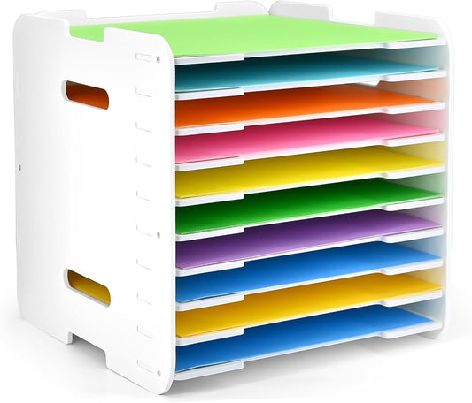 12x12 Paper Organizer, 10-Tier Scrapbook Paper Storage, Stackable Desktop File Holder for Home, Office, Classroom, and Craft Room