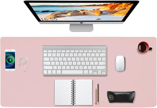 Desk Mat Wireless Charging Mouse Pad Large 32x16 Journey Desk Pad Mat with Wireless Charger Waterproof Pink Leather Computer Mat with Phone Charger Mousepad Non-Slip for Keyboard and Mouse