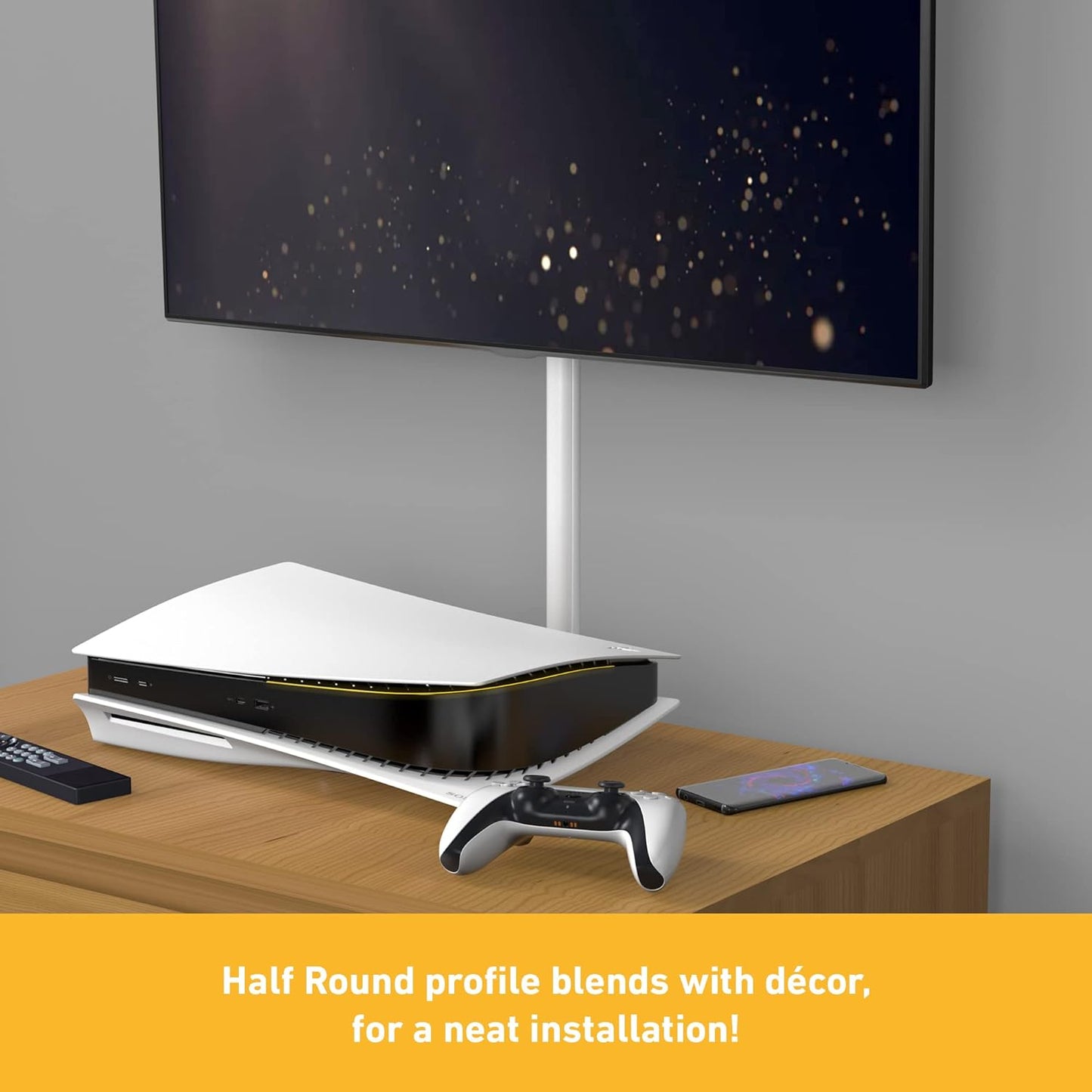 D-Line Half Round Cord Hider, Patented Cable Cover, Hide TV Wall Mount Wires, Raceway for Cords, Decorative Wire Covers, Paintable, Adhesive - 1x 1.18in W x 0.59in H x 39in L - Wood-Effect