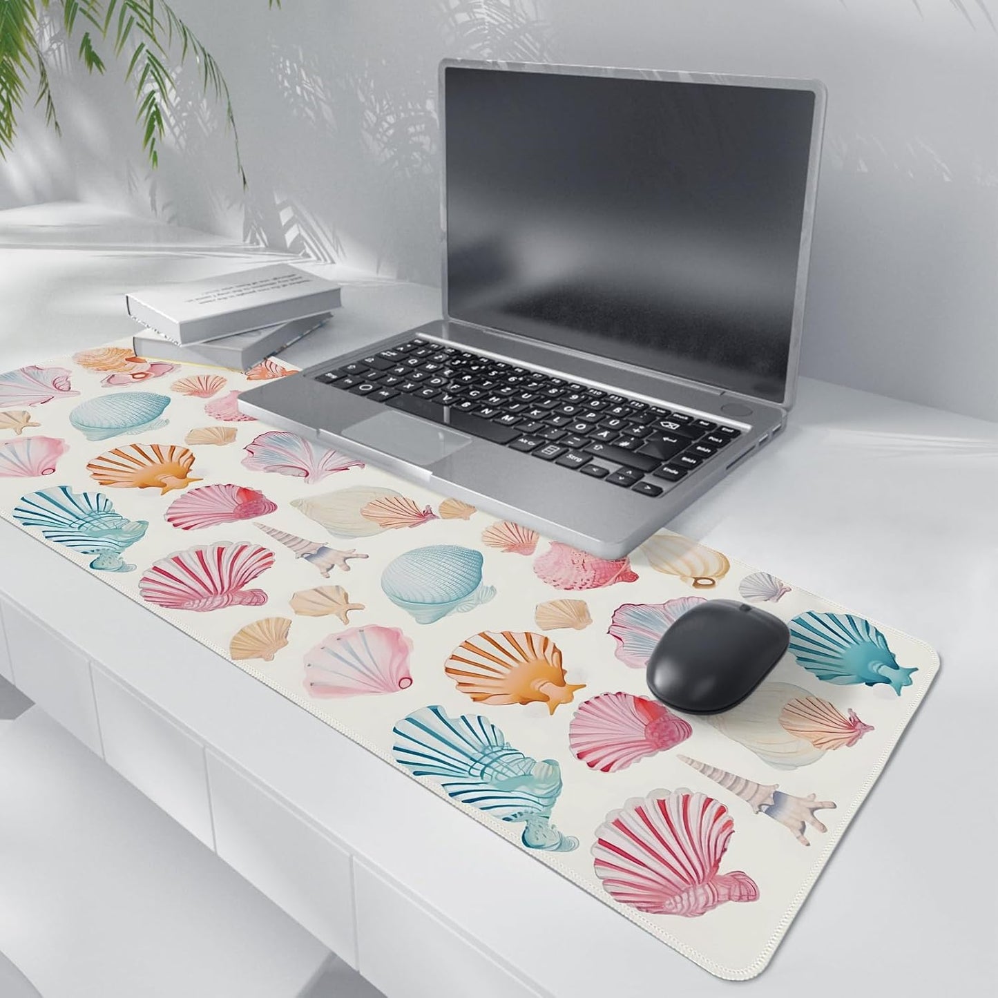 Ocean Themed Mouse Pad,Colorful Seashells Mouse Pad,XL Large Ocean Beachy Seashell Desk Mat,Girly Summer Coastal Gaming Pads,Girly Laptop Desk Mat,Summer Beachy Desktop Decor Art,31.5x11.8