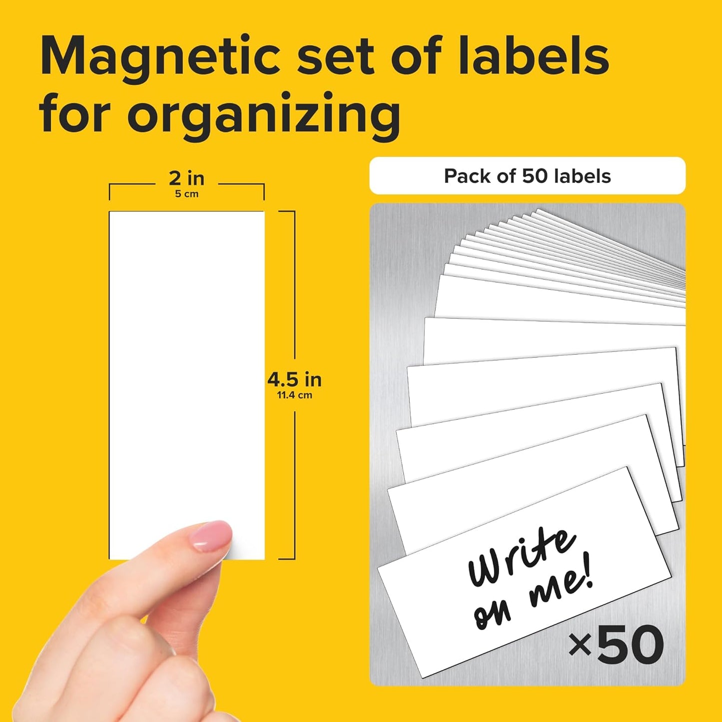 Dry Erase Magnetic Labels - Reusable Sticky Notes - Magnetic Notepads for Refrigerator (White, 50)
