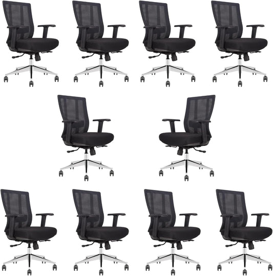 Ergonomic Conference Room Chair Mesh Back with Seat Slide - Adjustable Lumbar Support Computer Desk Chair with Height Adjustable Arms - 5-Star Polished Aluminum Base (Pack of 10)