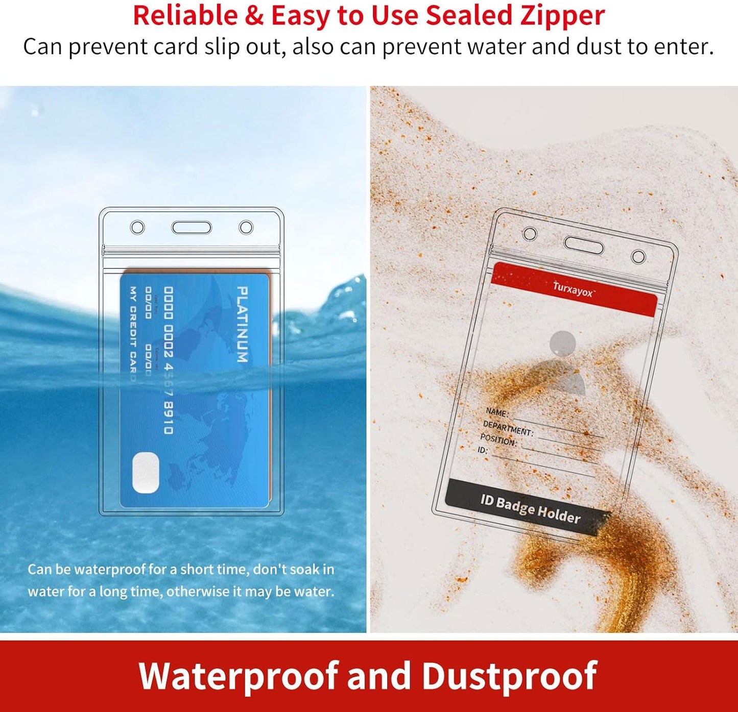 100 Pcs Clear ID Badge Holder, Vertical Plastic Name Tag Protector, Key Card Cover Sleeve, Work I'd Badge Badge Holders with Waterproof Resealable Zipper for Nurse Lanyard