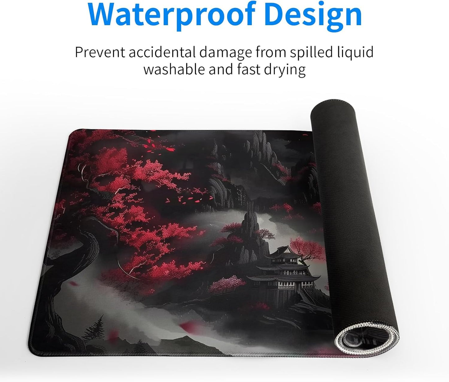 Japanese Desk Mat Red Full Moon Desk Pad Black Riverside Large Mouse Pad Gaming Mousepad Extended XL Keyboard Pad 31.5 x 11.8 in Laptop Computer Mouse Keyboard Mat for Office Desk Decor