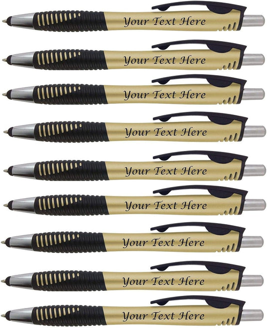 Personalized Pens with Your Custom Logo or Text-250 Pack Bulk-for Businesses, Parties, and Events, 2 in 1 Capacitive Stylus & Ballpoint Pen Compatible with Most Touchscreen Devices, Gold