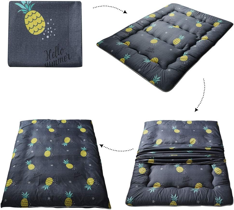 Grey Pineapple Japanese Floor Futon Mattress, Tatami Mat Portable Camping Mattress Kids Sleeping Pad Foldable Roll Up Floor Lounger Couch Bed, King Size