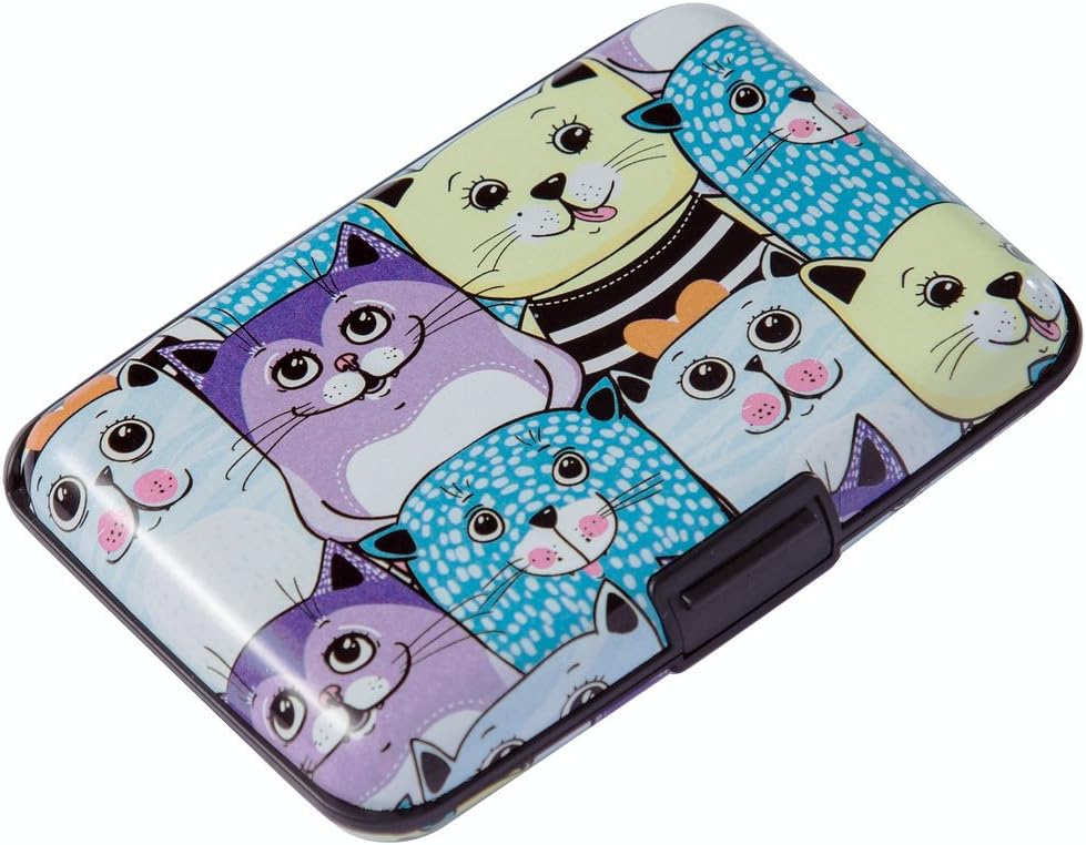 ELFISH Mini RFID Aluminum Wallet Credit Cards Holder Business Card Case Metal ID Case for Men Women (Color cat)