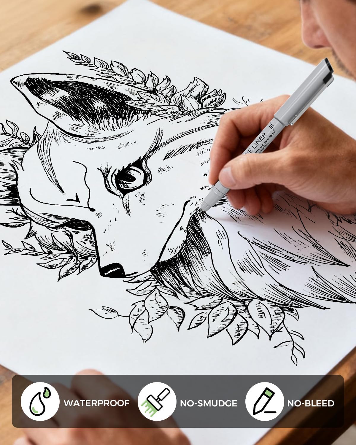 JusArt Fineliner Pens, 6 Pcs, 0.25mm Fine Point, No Bleeding, Waterproof Black Pigment Ink Pens for Artists Beginners, Illustration, Writing, Journaling, Crafters, Technical Drawing pens