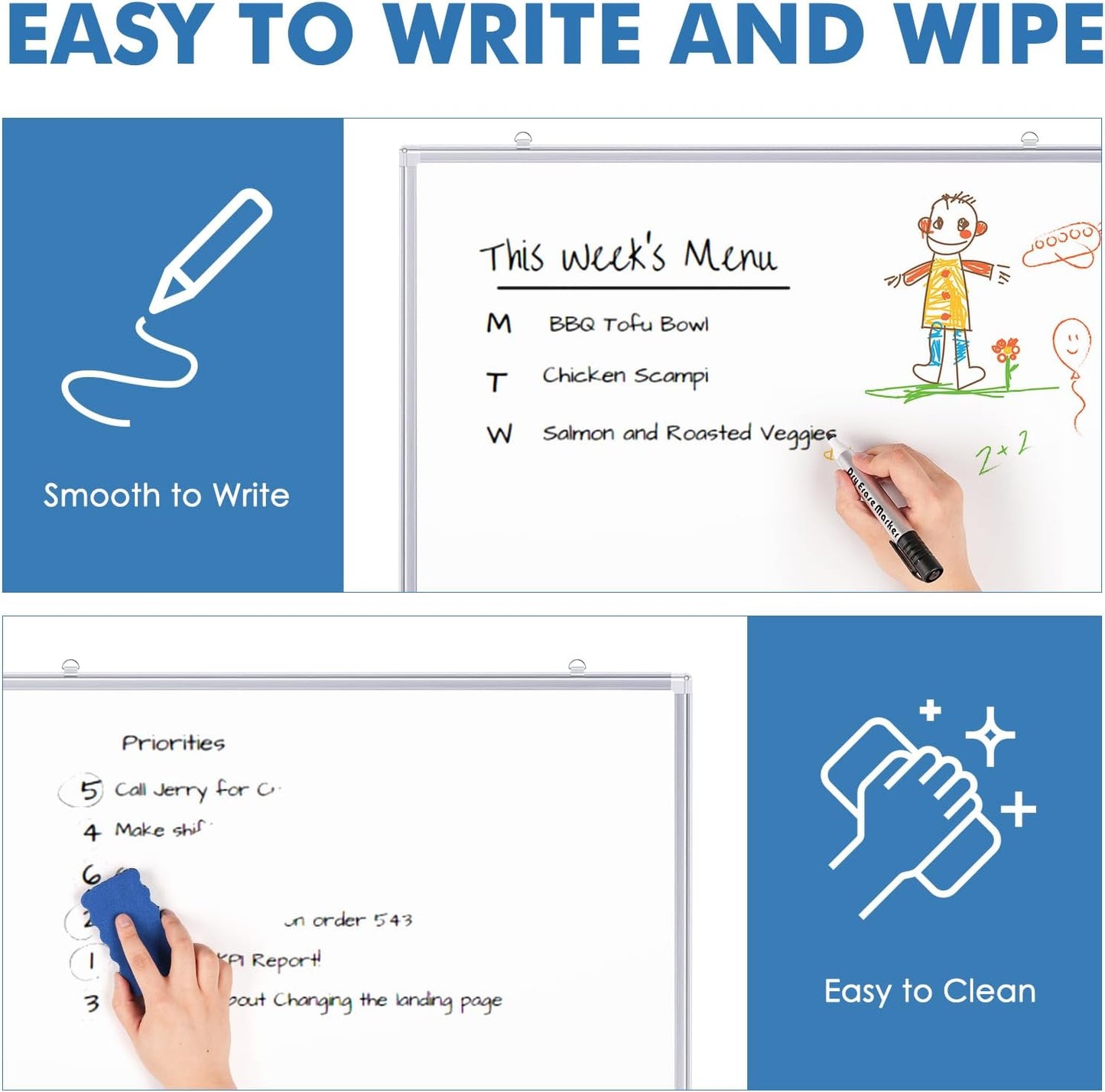 Double Sided White Board Dry Erase, 30 x 20 inch Magnetic Dry Erase Board Whiteboard for Wall, Aluminum Frame Wall-Mounted or Hanging Whiteboard Marker Board Writing Board