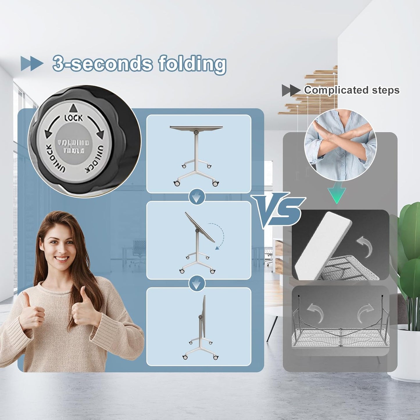 10Pack Folding Conference Room Table, Modern Conference Tables with Silent Wheels, Large Rectangular Mobile Training Tables for Office Classroom, Foldable Modular Seminar Table White (L47.2in)