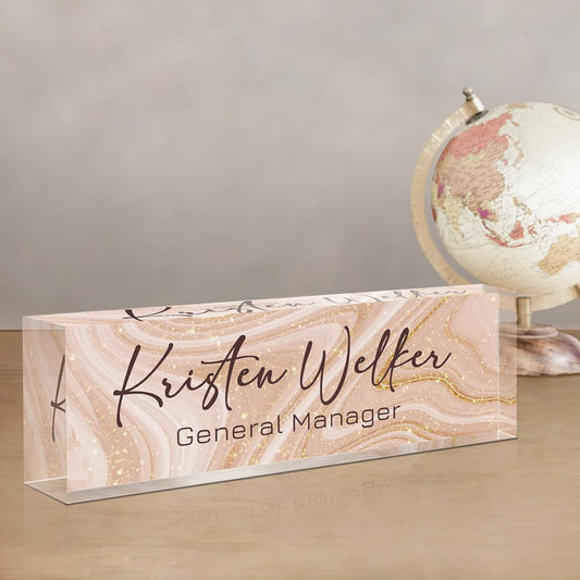 Gowellly Desk Name Plate Personalized - Custom Acrylic Name Plate for Desk - Enterprise Custom Logo/Text nameplates - Employee Appreciation Gifts (Light Pink-1)