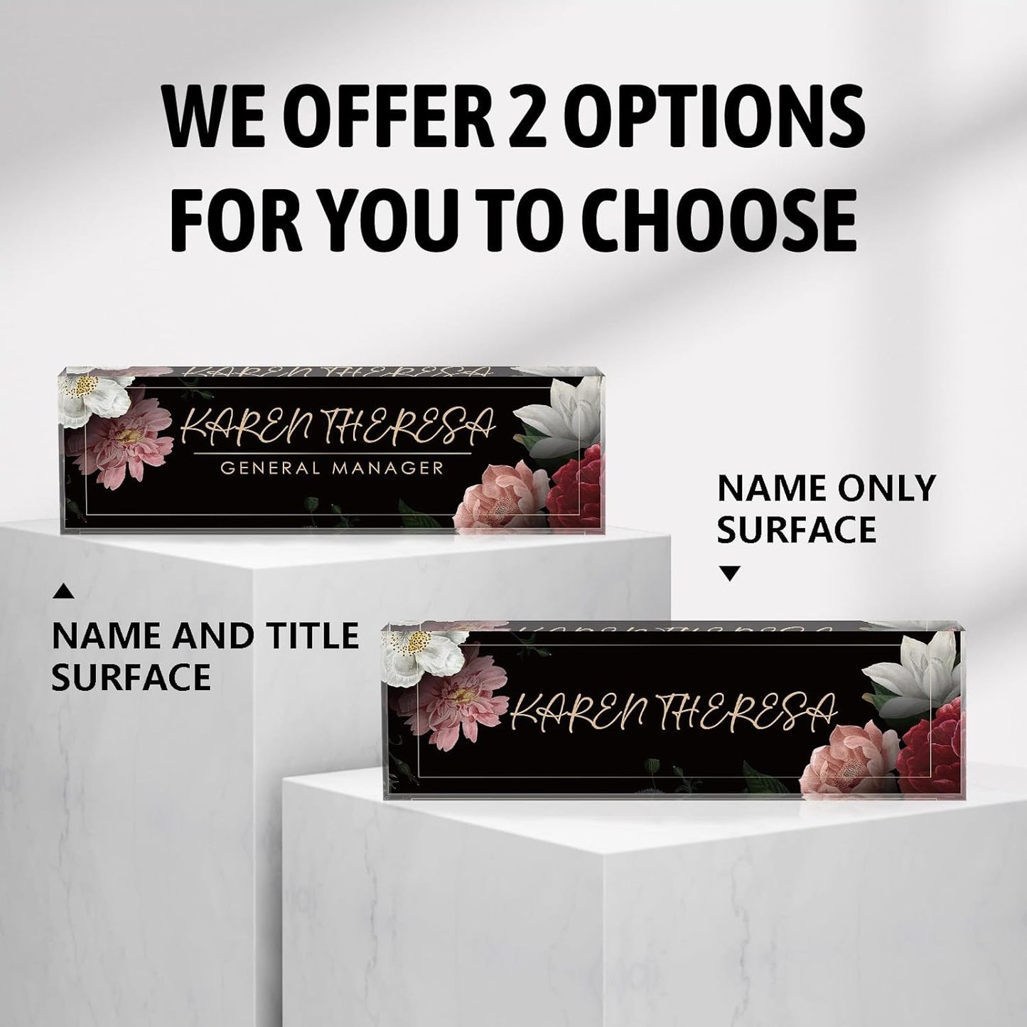 Custom Office Name Plate, Personalized Gifts for Women & Men, Appreciation Gifts for Employees, Boss, Teacher - Office Desk Accessory (Hibiscus Flower)