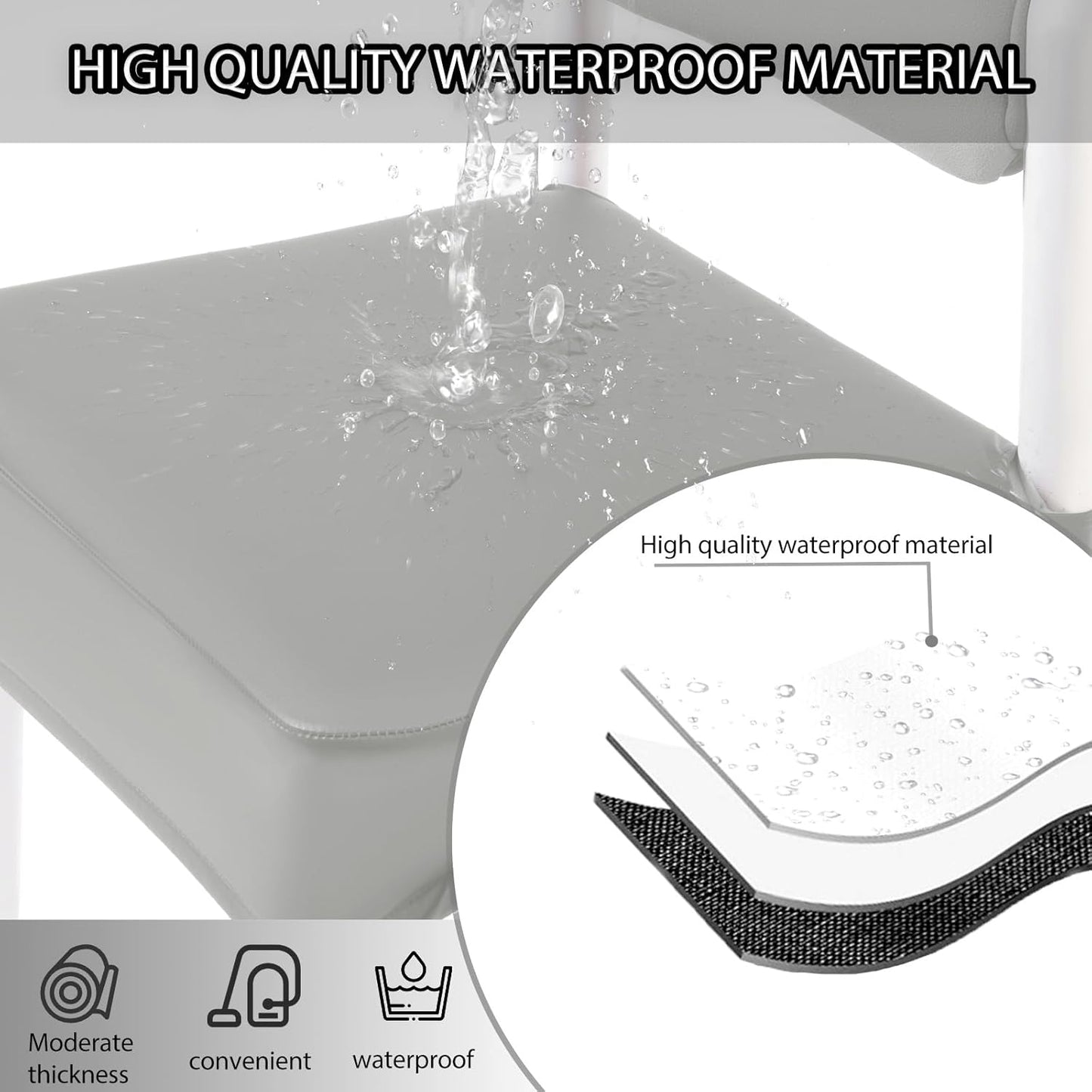 CWK Waterproof PU Leather Dining Chair Covers Set of 6-Stretchable Chair Seat Slipcovers, Removable & Washable Protector for Dining Room,Home,Office,Wedding,Rear Covers (PU-Silver)