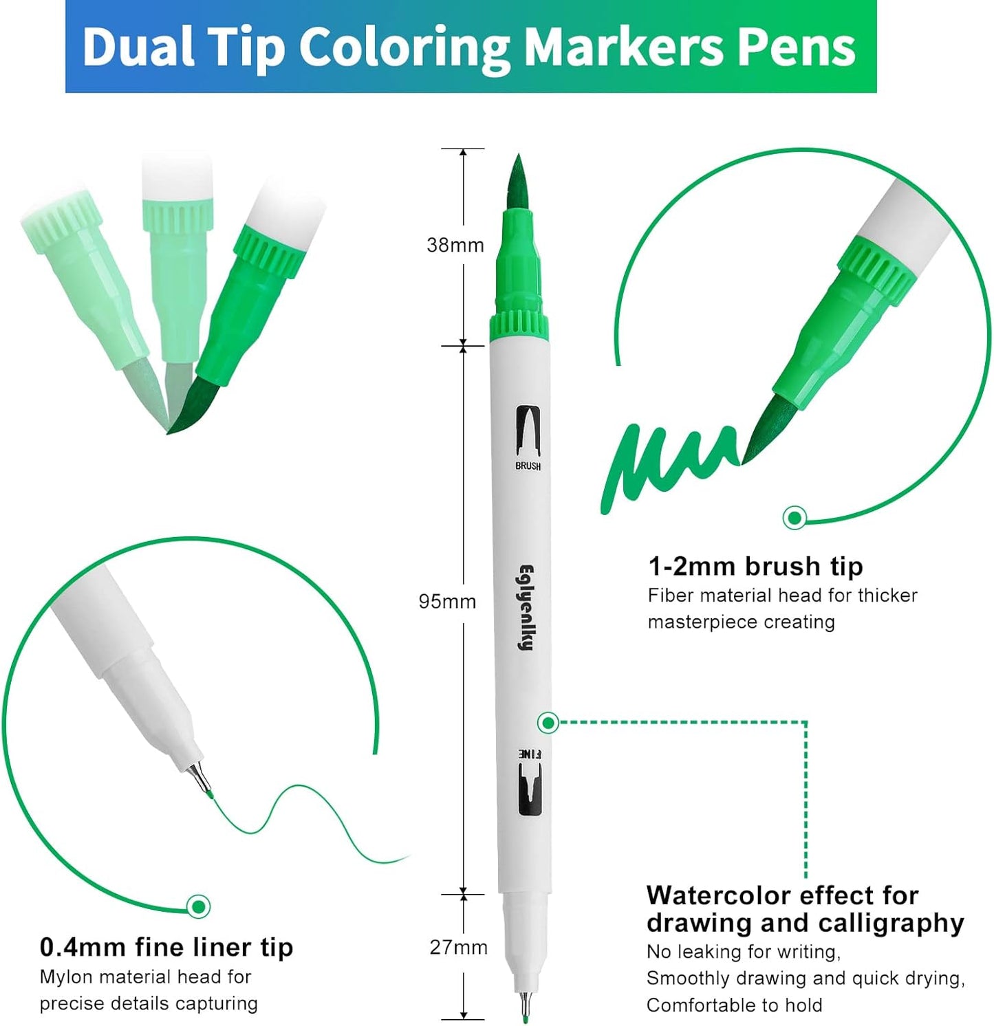 Markers for Coloring Book Adults Relaxation, Dual Tip Brush Pens with 100 Watercolor Fine Tip Markers and Brush Pens for Kids Coloring