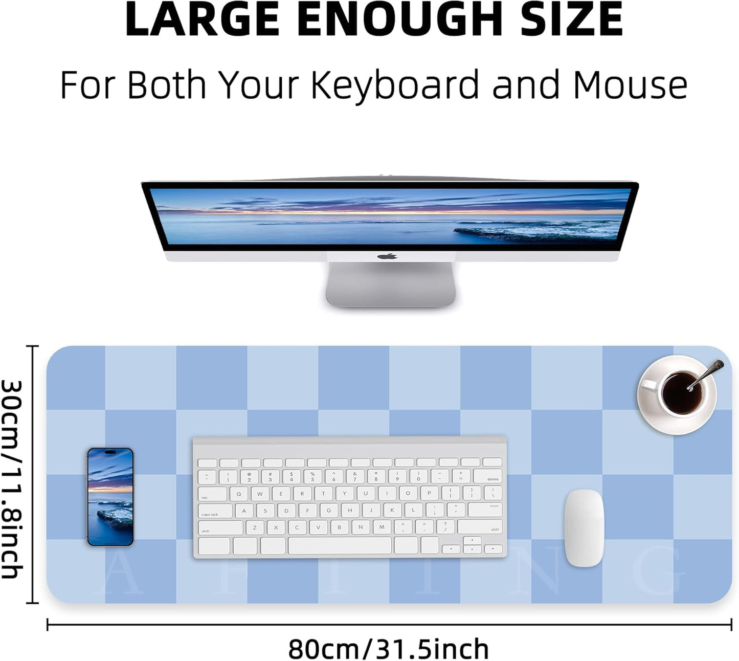 Non-Slip Desk Pad, Waterproof PU Leather Protector, Easy Clean Laptop Mat for Work/Home/Decor (Light Blue, 31.5" x 12"