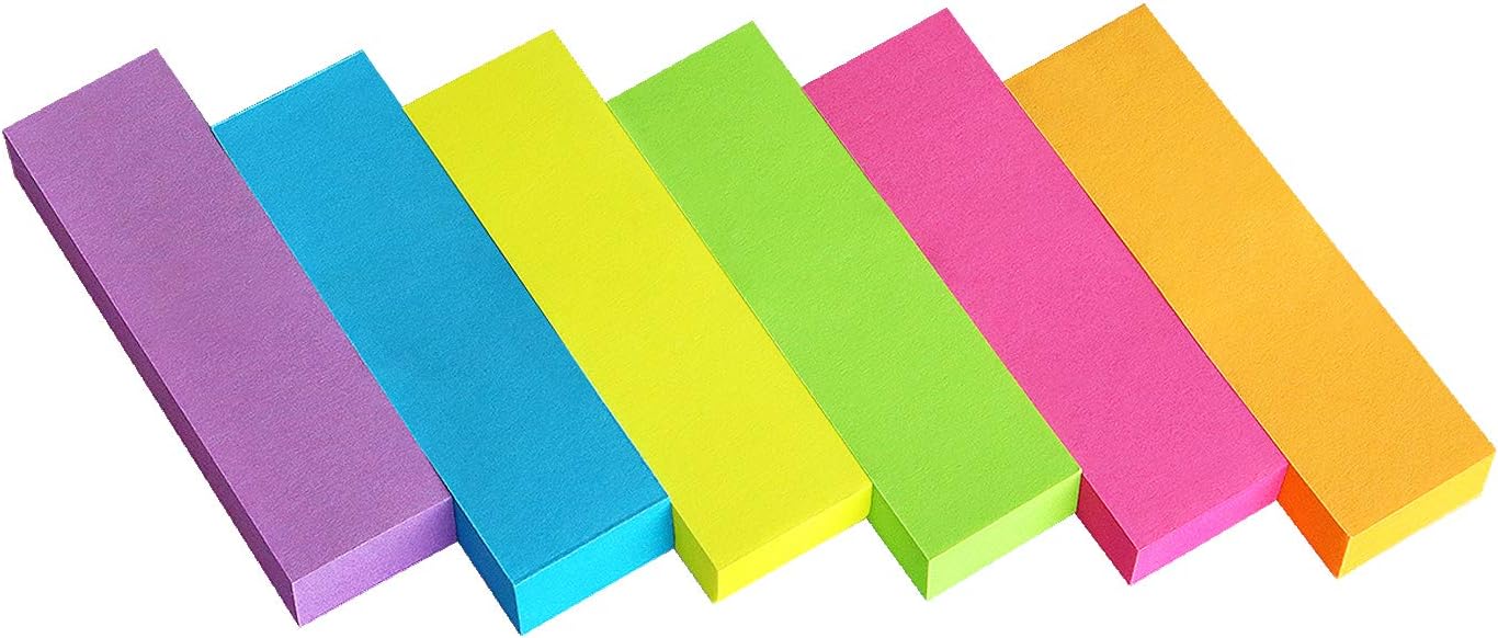 Eastern Wolf 30 Pads 0.5x1.8 Sticky Notes Flags Tabs Page Markers 6 Bright Color Sticky Index Tabs Page Flags 80 Sheet/Pad