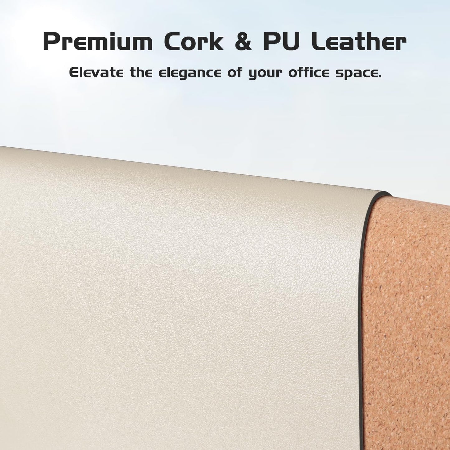 Aothia Dual-Sided Desk Mat - Leather & Cork Desk Protector, Large Mouse Pad & Writing Pad for Office/Home, Waterproof, Beige (35.4" x 15.7")