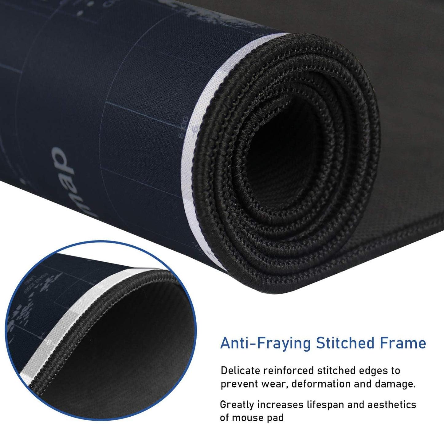 Gaming Mouse Pad, Large Extended Desk Mouse Pad, Non-Slip Spill-Resistant Mousepad with Special-Textured Surface, Anti-Fray Stitched Edges for Esports Pros Gamer Office - Map