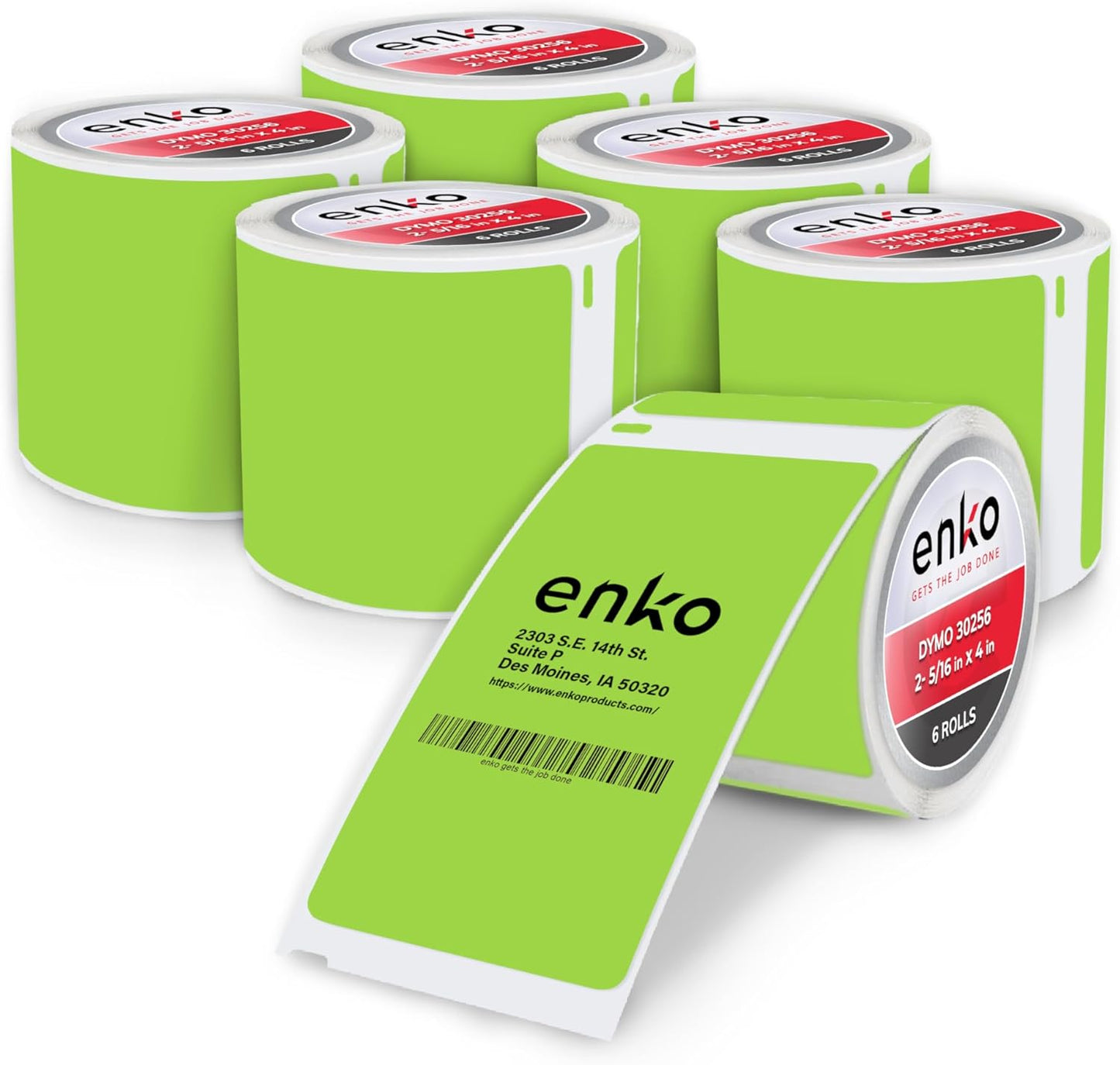 enKo [6 Rolls, 1800 Direct Thermal Labels] Green Colored Compatible for Dymo 30256 Label (2-5/16 x 4") Use with Dymo, Rollo Thermal Printer as Shipping & Mailing Labels