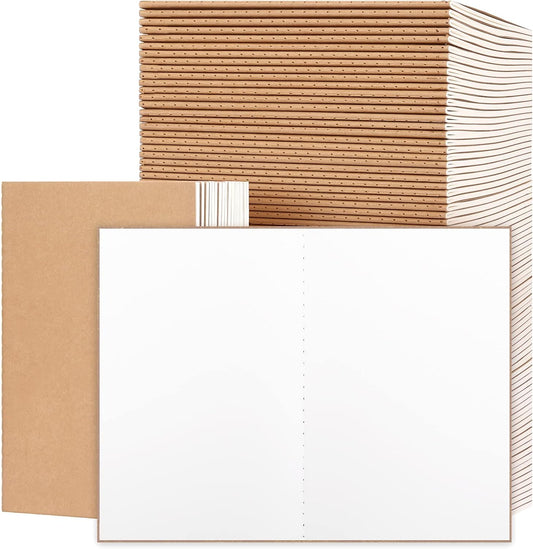 EOOUT 100pcs A5 Blank Kraft Notebooks, Journals in Bulk, Sketchbooks Bulk for Kids, 60 Pages, 80GSM, 8.3 X 5.5 Inch, Travel Journal Set, Travelers, Students and Office