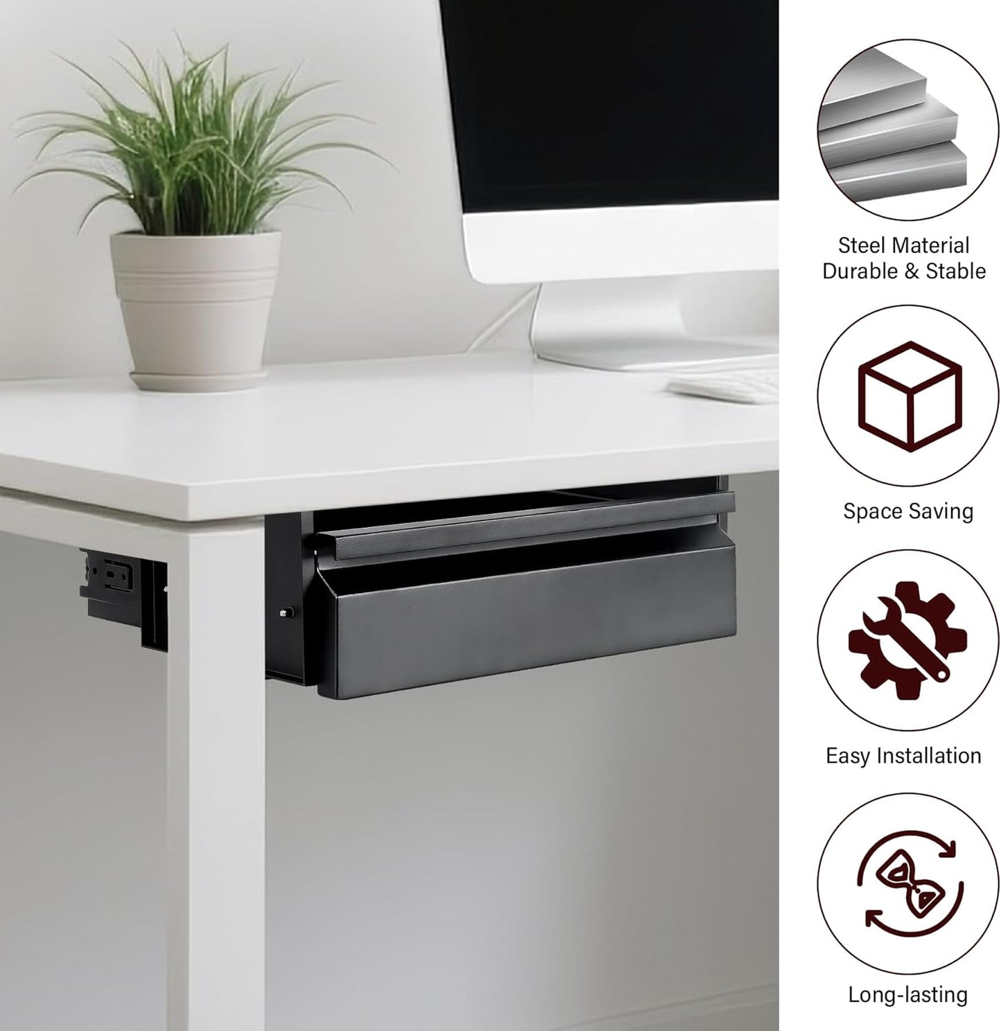 Under Desk Drawer 15.7" x 11.8" x 4.3", Under Desk Pull Out Drawer 4.3” & 7.5” Optional Bracket Height, Storage Organizer for Workbench with Drawers