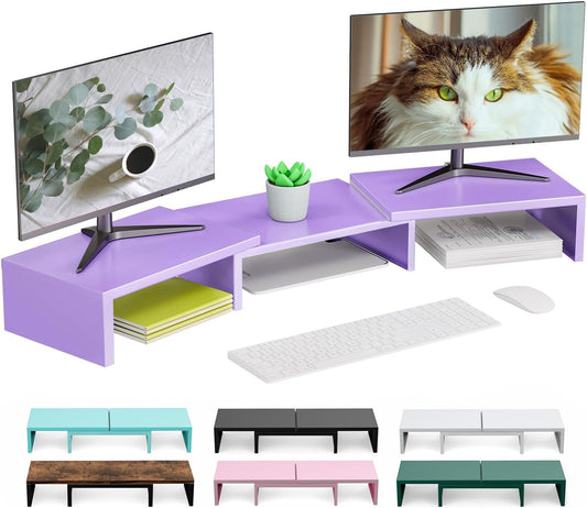 Dual Monitor Stand for Desk, Metal Monitor Riser, Purple Office Supplies Desk Accessories (Purple)