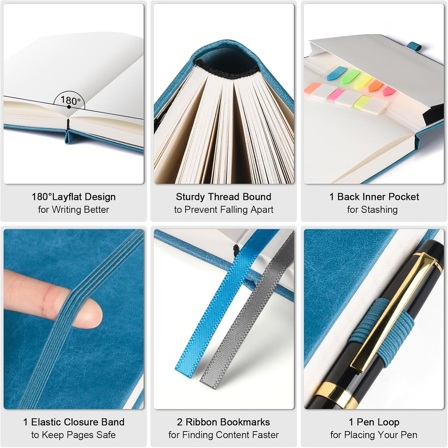 Graph Paper Notebook, 312 Numbered Pages Large A4 Hardcover Leather Journal, 100gsm No Bleed Grid Paper Notebook with Index Pages, Squared Grid Notebook for Graphing Notes Math, 8.5'' × 11'', Blue