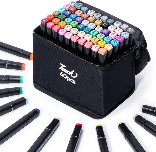 60 Colors Alcohol Markers - Dual Tip Permanent Art Markers Set for Coloring Drawing Painting, Fine and Chisel Tip Alcohol Based Pens with Storage Case for Adult Artists