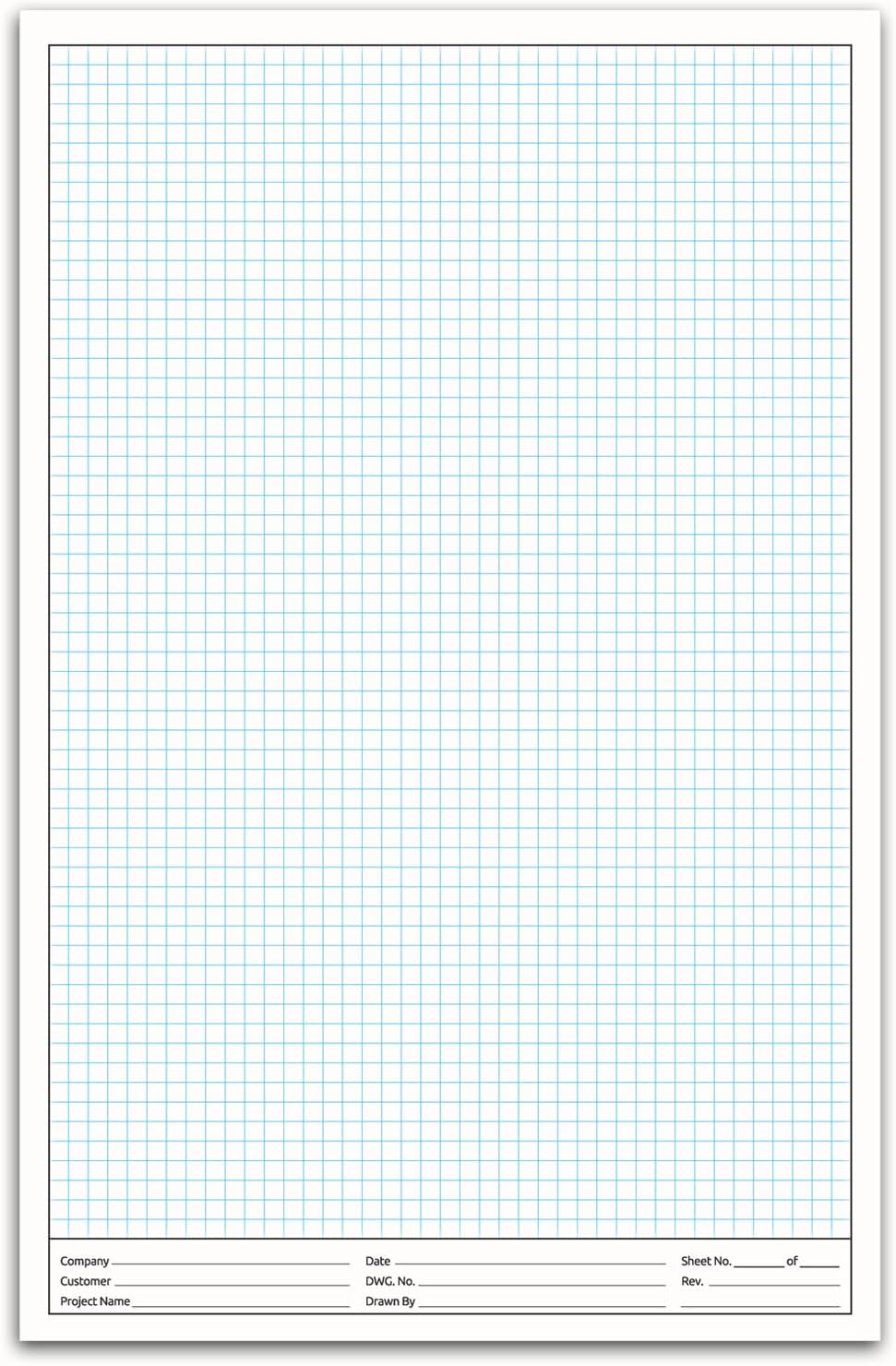 11x17" Graph Paper Pad, for Blueprint Drawings, Drafting, Engineering & Planning, with header for documentation. Quadrille grid paper pads with blue lines, high brightness, 50 sheets per pad (5 Pads)