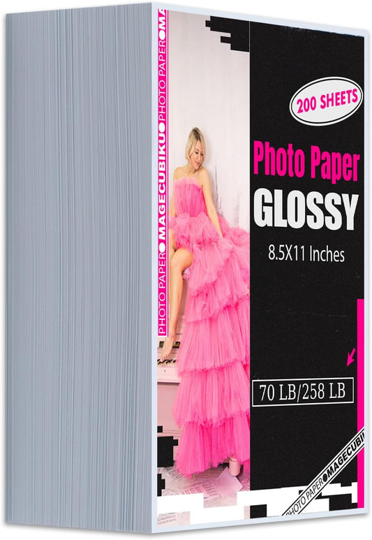 Glossy Photo Paper 8.5 x 11 Inches,200 Sheets 70 lb/258 gsm Premium Heavyweight Photographic Paper for Inkjet Printer Instant Dry Professional Postcard Picture Use Dye Ink