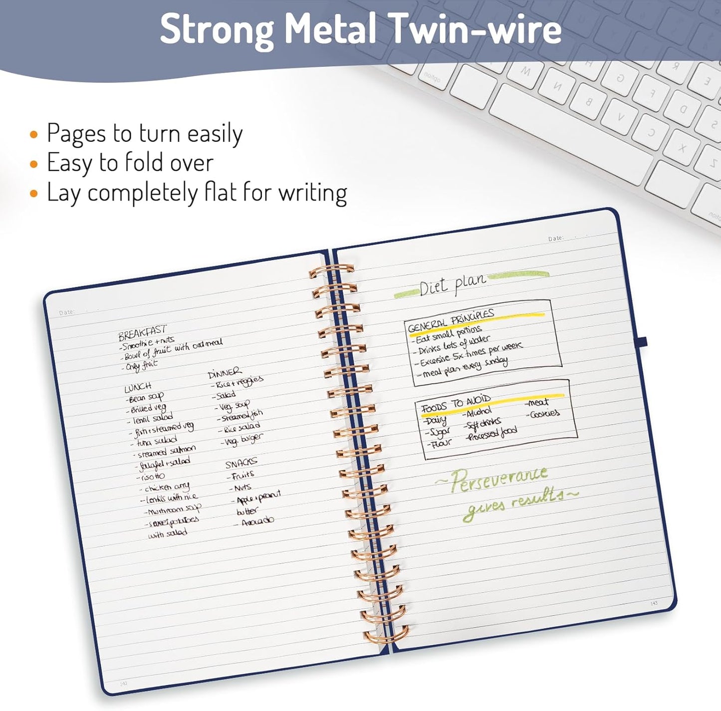 Forvencer A4 Lined Spiral Journal Notebook with 300 Numbered Pages, 11" X 8.5" College Ruled Thick Journals for Writing with 100GSM Paper, Hardcover Notebooks with Contents for Work, School, Navy