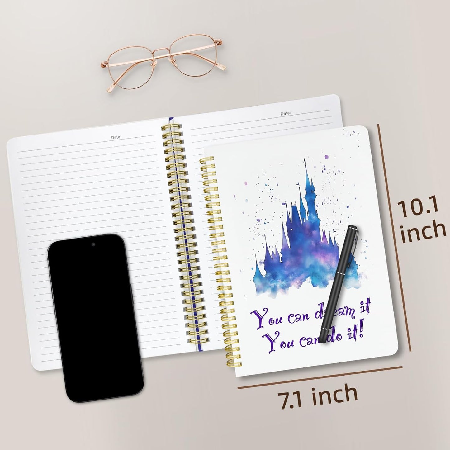 Cute Spiral Notebook journal B5 Aesthetic Pretty Design for Women Girls Kawaii with Pocket, 10 x 7.2 inch, Lined, Dream Castle