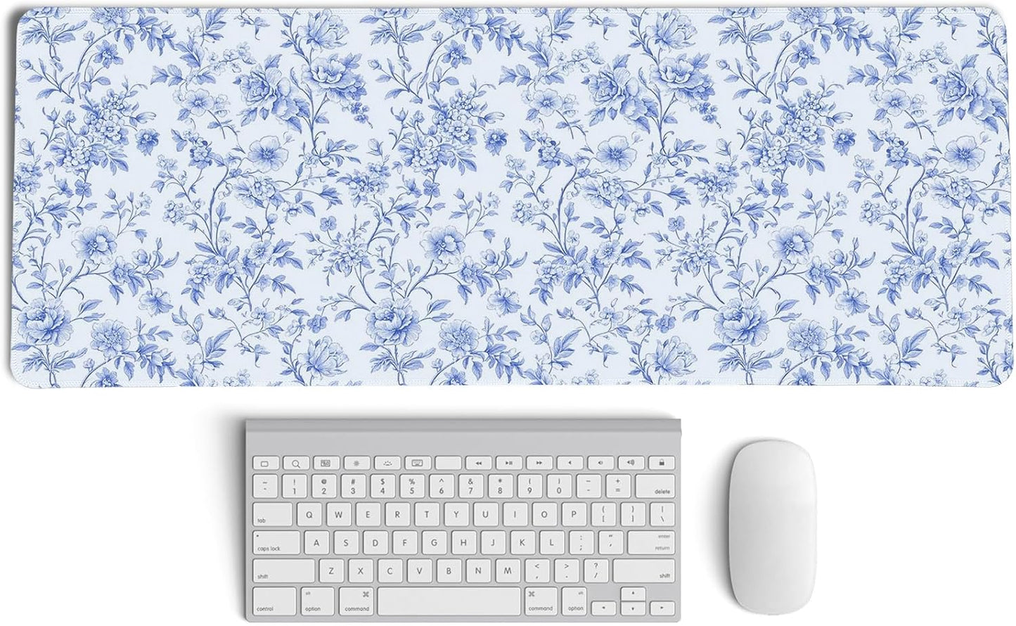 Light Blue Chinoiserie Mouse Pad,Vintage Blue And White Floral Desk Mat,XL Large Vintage Floral Preppy Mouse Pad,Girly Gaming Mousepad,Girly Laptop Desk Mat For Dorm Home Office,31.5x11.8 Inch