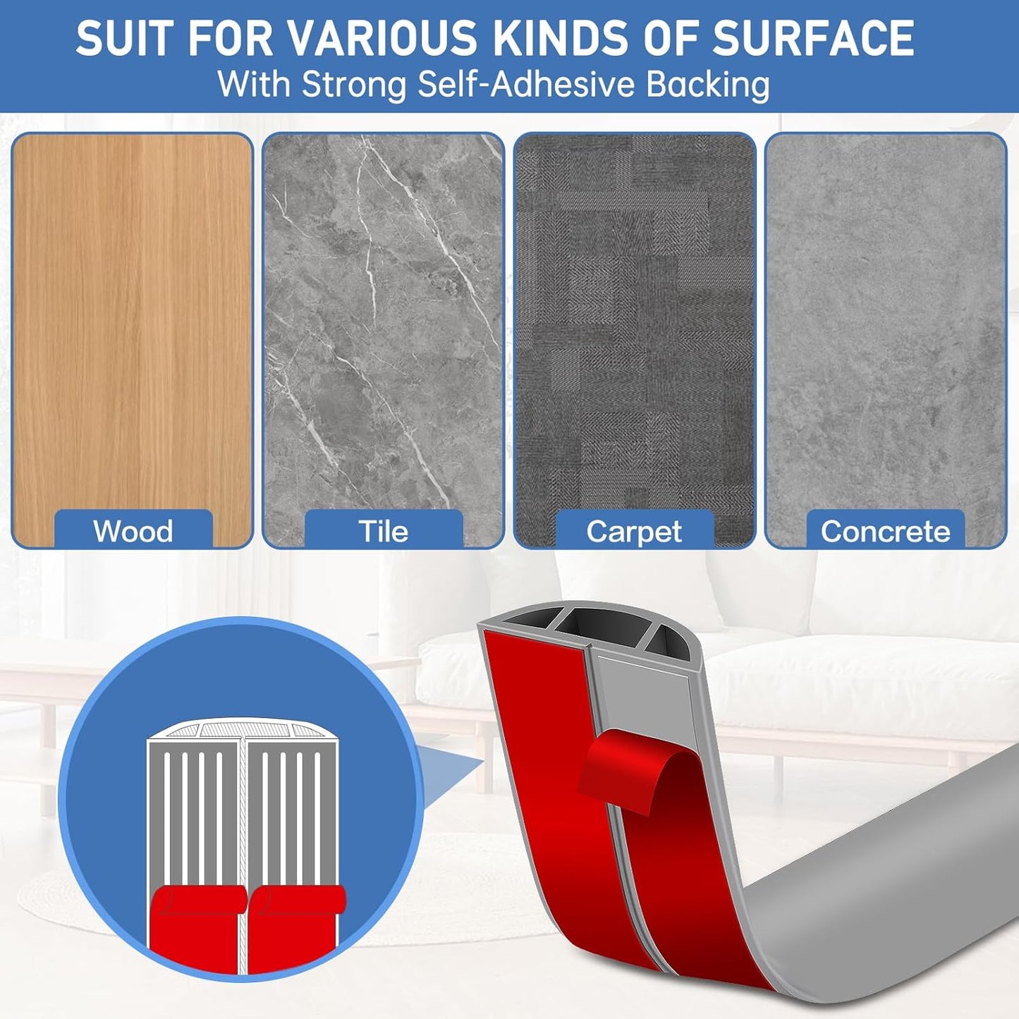 Floor Cord Cover Self Adhesive Cord Hider Floor Extension Cord Covers for Floor Power Cord Protector Cable Management Prevent Cable Trips Cable Cavity 0.47" W x 0.27" H (Grey, 20Ft)