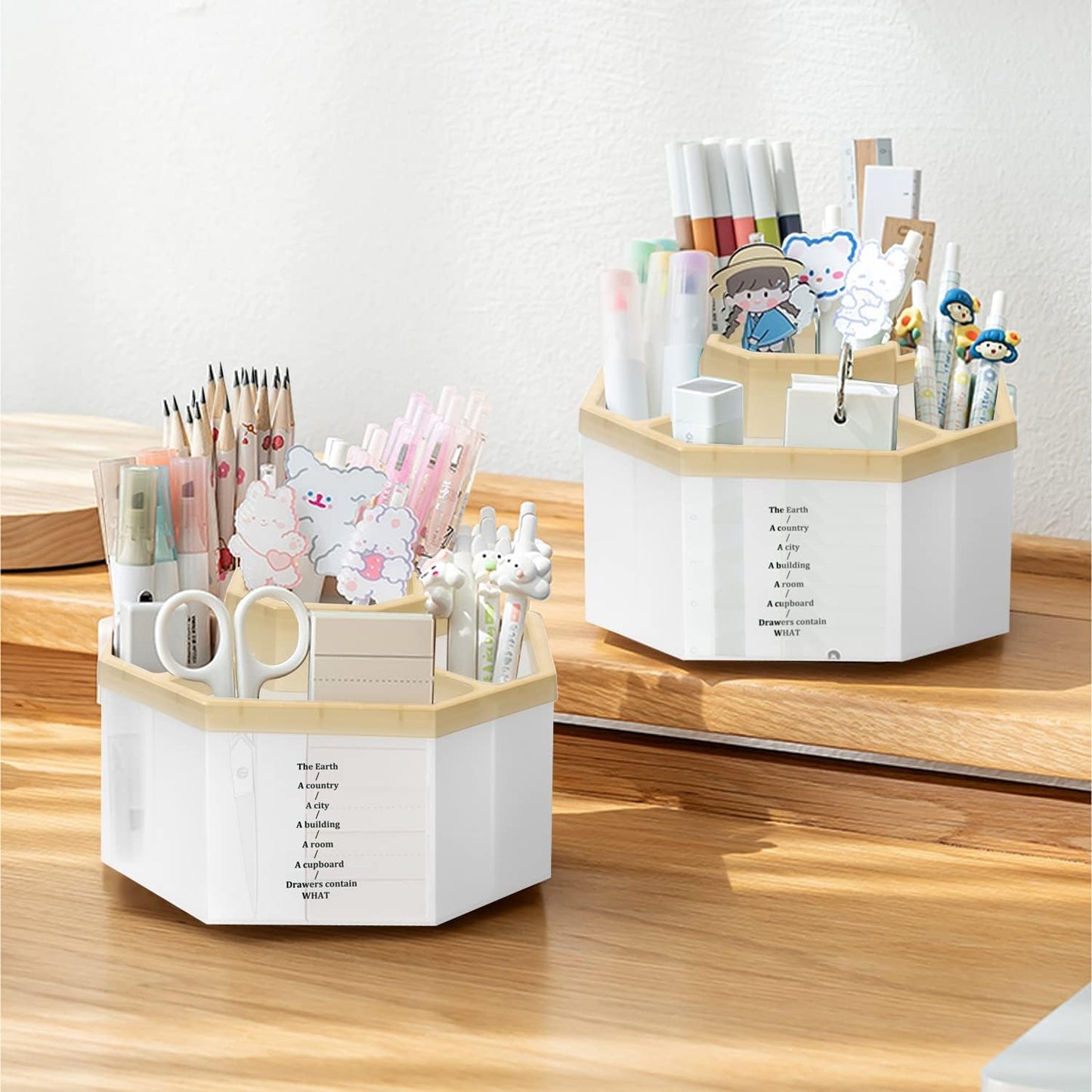 Desk Organizer, 360-Degree Rotating Multi-Functional Pen Holder, 5 Compartments Desktop Stationary Organizer, Home Office Art Supply Storage Box Caddy